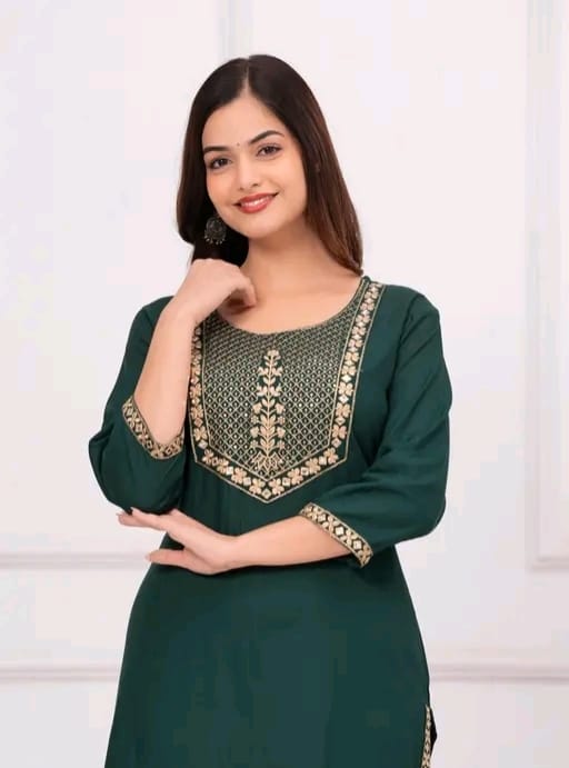 Women embroidered straight kurti - Image 2