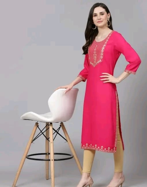 Women embroidered straight kurti - Image 3