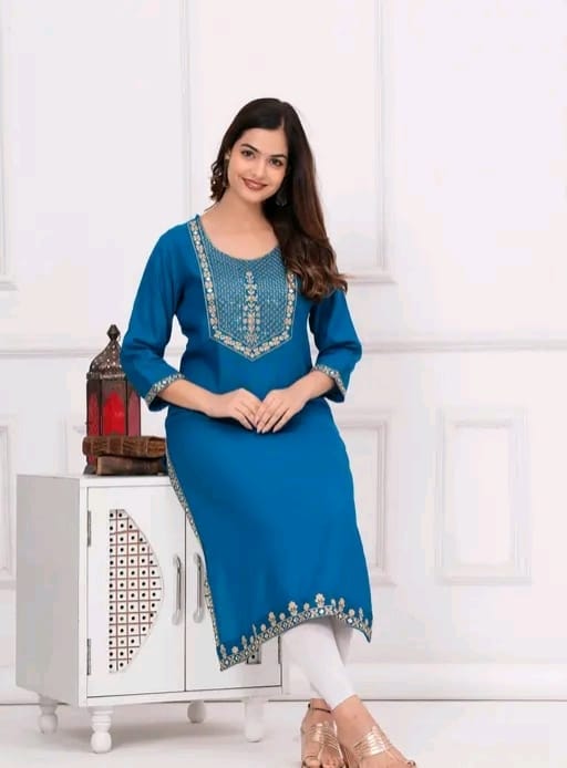 Women embroidered straight kurti - Image 6