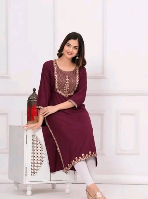 Women embroidered straight kurti - Image 7