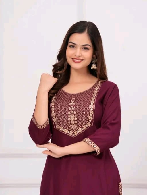 Women embroidered straight kurti - Image 8