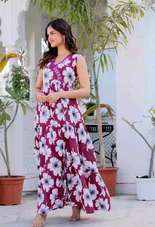 Anarkali flower printed embroidery - Image 1