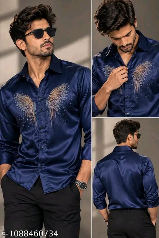 Men's solid satin shirt with primium matclic - Image 1