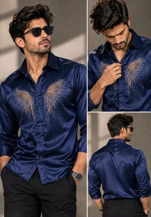 Men's solid satin shirt with primium matclic - Image 3