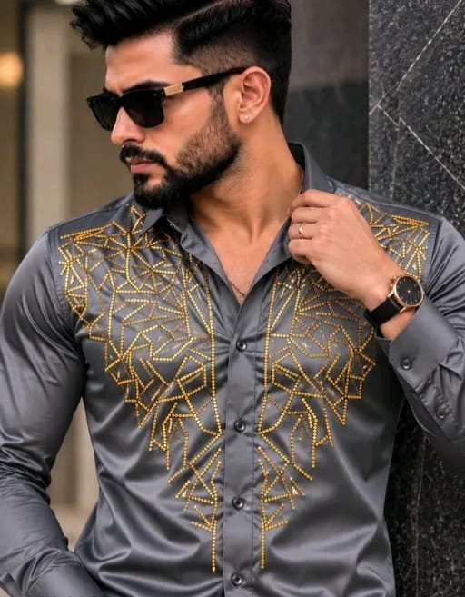 Men's solid satin shirt with primium matclic - Image 5