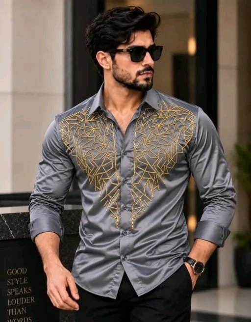 Men's solid satin shirt with primium matclic - Image 6