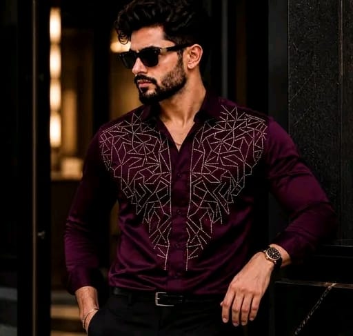 Men's solid satin shirt with primium matclic - Image 11