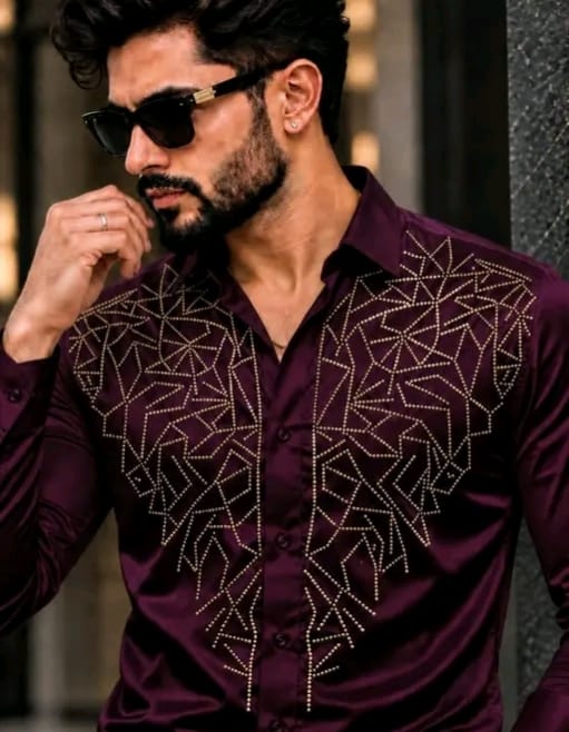 Men's solid satin shirt with primium matclic - Image 12