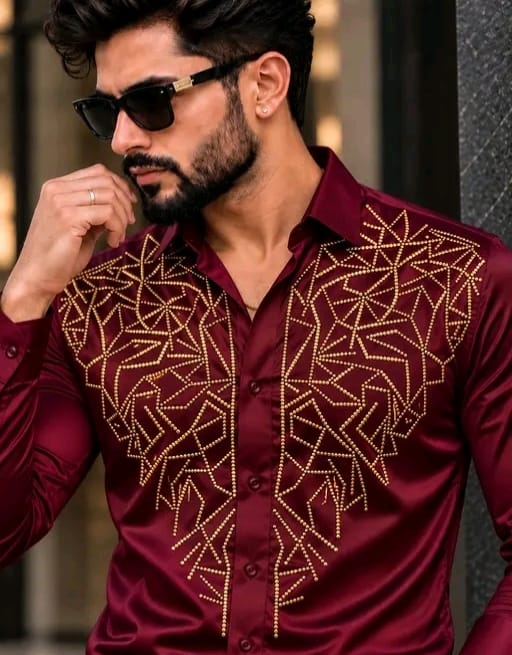 Men's solid satin shirt with primium matclic - Image 17