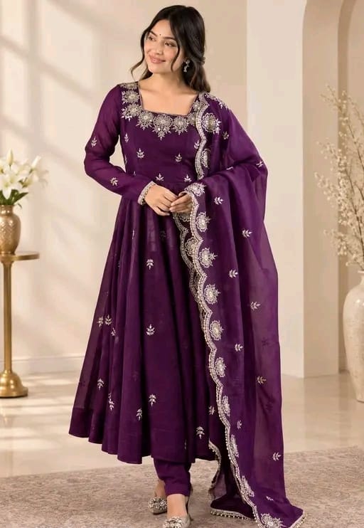 Ethnic gown with dupatta - Image 1