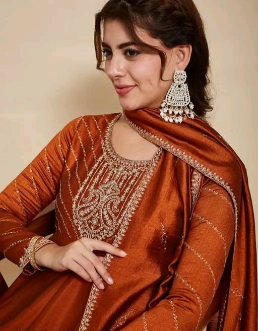 Embroidered silk anarkali suit - Image 2