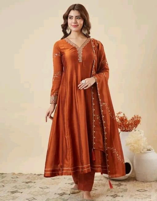 Embroidered V neck anarkali - Image 1